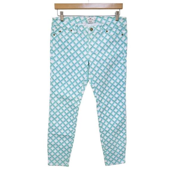 NWT Vineyard Vines Leaf Printed Ankle Jeans Blue White Slim Fit Pants womens 6 - Picture 1 of 10